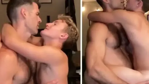 Daddy stud shows his blond twink some affection on camera and sucks his cock